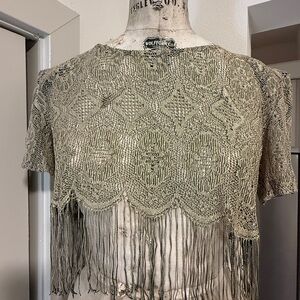 ✨ Vintage ShariAdele of California Metallic Fringe Crop Top – Made in USA